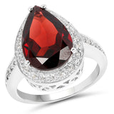 5.77 Carat Genuine Garnet and White Topaz .925 Sterling Silver Ring