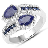 2.44 Carat Genuine Glass Filled Sapphire, Blue Sapphire & White Topaz .925 Sterling Silver Ring