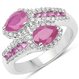2.44 Carat Glass Filled Ruby, Ruby and White Topaz .925 Sterling Silver Ring