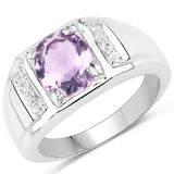 1.98 Carat Genuine Amethyst and White Topaz .925 Sterling Silver Ring