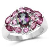 3.12 Carat Genuine Mystic Topaz and Rhodolite .925 Sterling Silver Ring