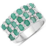 2.64 Carat Genuine Emerald and White Topaz .925 Sterling Silver Ring