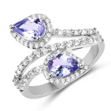 2.06 Carat Genuine Tanzanite and White Topaz .925 Sterling Silver Ring
