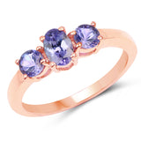 18K Rose Gold Plated 0.90 Carat Genuine Tanzanite .925 Sterling Silver Ring