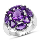 5.72 Carat Genuine Amethyst & White Topaz .925 Sterling Silver Ring