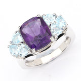 5.36 Carat Genuine Amethyst and Blue Topaz .925 Sterling Silver Ring