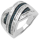 1.02 Carat Genuine Blue Diamond & White Diamond .925 Sterling Silver Ring