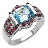 4.22 Carat Genuine Blue Topaz & Ruby .925 Sterling Silver Ring