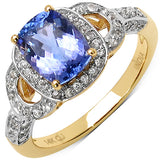 1.74 Carat Genuine Tanzanite and White Zircon 14K Yellow Gold Ring