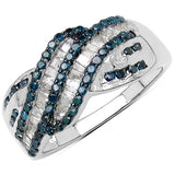 0.88 Carat Genuine Blue Diamond & White Diamond .925 Sterling Silver Ring