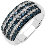 1.03 Carat Genuine Blue Diamond & White Diamond .925 Sterling Silver Ring