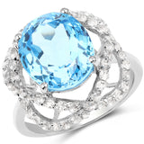 7.32 Carat Genuine Swiss Blue Topaz & White Topaz .925 Sterling Silver Ring