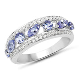 1.20 Carat Genuine Tanzanite & White Topaz .925 Sterling Silver Ring