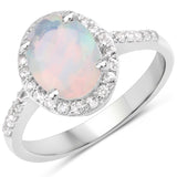 1.25 Carat Genuine Ethiopian Opal & White Topaz .925 Sterling Silver Ring