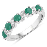 0.54 Carat Genuine Emerald and White Topaz .925 Sterling Silver Ring