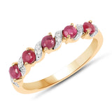 14K Yellow Gold Plate 0.69 Carat Genuine Glass Filled Ruby & White Diamond .925 Sterling Silver Ring