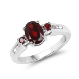 1.97 Carat Genuine Garnet and White Topaz .925 Sterling Silver Ring