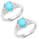 1.92 Carat Genuine Turquoise and White Zircon .925 Sterling Silver Ring