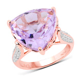 14K Rose Gold Plated 10.47 Carat Genuine Pink Amethyst And White Topaz .925 Sterling Silver Ring