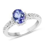 1.18 Carat Genuine Tanzanite and White Topaz .925 Sterling Silver Ring