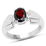1.65 Carat Genuine Garnet & White Topaz .925 Sterling Silver Ring
