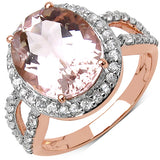 4.88 Carat Genuine Morganite and White Zircon 14K Rose Gold Ring