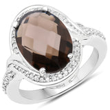 5.64 Carat Genuine Smoky Quartz and White Topaz .925 Sterling Silver Ring