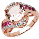 2.90 Carat Genuine Morganite, Pink Sapphire and White Zircon 14K Rose Gold Ring