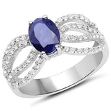 2.23 Carat Glass Filled Sapphire and White Topaz .925 Sterling Silver Ring