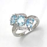 1.99 Carat Genuine Blue Topaz and White Topaz .925 Sterling Silver Ring