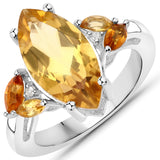 2.55 Carat Genuine Citrine and White Topaz .925 Sterling Silver Ring