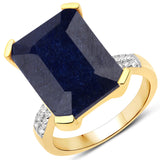 12.96 Carat Dyed Sapphire and White Topaz .925 Sterling Silver Ring