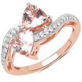 1.55 Carat Genuine Morganite and White Zircon 14K Rose Gold Ring