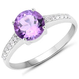 1.33 Carat Genuine Amethyst and White Topaz .925 Sterling Silver Ring