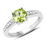 1.43 Carat Genuine Peridot and White Topaz .925 Sterling Silver Ring