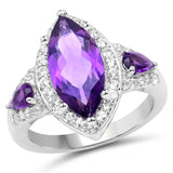 3.85 Carat Genuine  Amethyst and White Topaz .925 Sterling Silver Ring