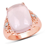 8.66 Carat Genuine Rose Quartz and White Topaz .925 Sterling Silver Ring