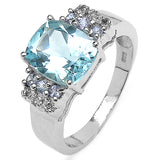 3.80 Carat Genuine Blue Topaz, Tanzanite and White Topaz .925 Sterling Silver Ring