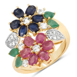 3.65 Carat Genuine Multi Stones .925 Sterling Silver Ring