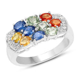 2.05 Carat Genuine Multi Sapphire .925 Sterling Silver Ring