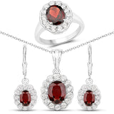 8.34 Carat Genuine Garnet & White Topaz .925 Silver 3 Pc Jewelry Set (Ring Earring & Pendant Chain)