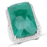 21.50 Carat Dyed Emerald and White Topaz .925 Sterling Silver Ring