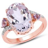 14K Rose Gold Plate 5.22 Carat Genuine Pink Amethyst Amethyst & White Topaz .925 Silver Ring