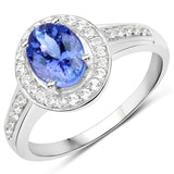 1.41 Carat Genuine Tanzanite and White Topaz .925 Sterling Silver Ring