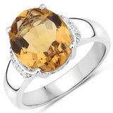 4.62 Carat Genuine Champagne Quartz and White Topaz .925 Sterling Silver Ring