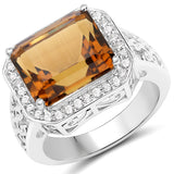 7.23 Carat Genuine Champagne Quartz and White Topaz .925 Sterling Silver Ring