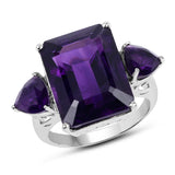 12.40 Carat Genuine Amethyst .925 Sterling Silver Ring