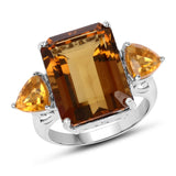12.30 Carat Genuine Champagne Quartz and Citrine .925 Sterling Silver Ring