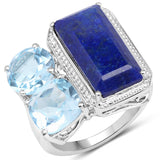10.55 Carat Genuine Lapis and Blue Topaz .925 Sterling Silver Ring