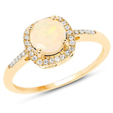 0.59 Carat Genuine Ethiopian Opal and White Diamond 14K Yellow Gold Ring